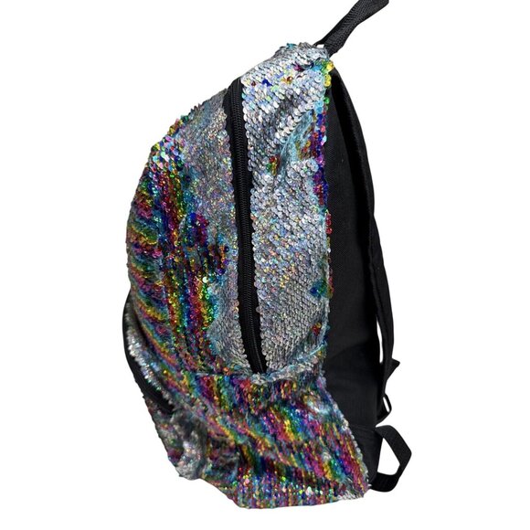 Rainbow Sequin Reversable Backpack W/Dual Zipper Compartments & Adjustable Strap - Picture 3 of 9